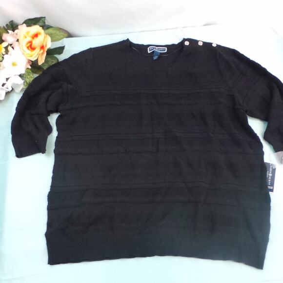 Karen Scott Sweater Women's 1X Black Textured Long Sleeve Shoulder Button Accent - Picture 2 of 7